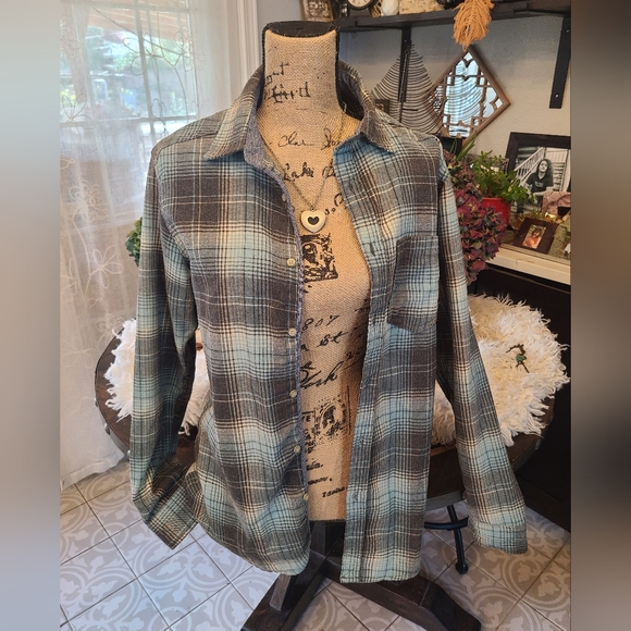 Ocean Current - Grey and Blue Flannel - M - Picture 1 of 5